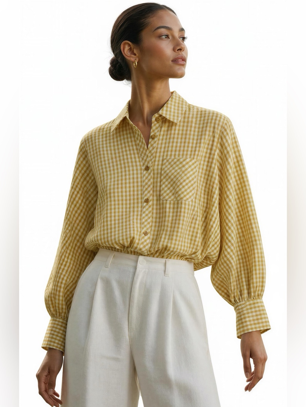 Entro Yellow Gingham Button-Down Shirt